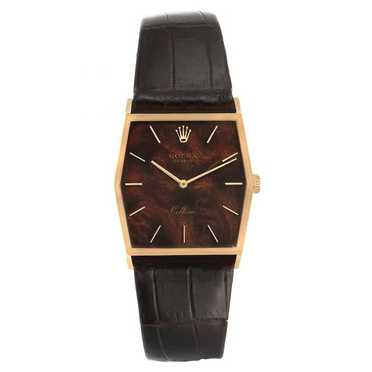Rolex cellini 18k yellow gold wood dial vintage mens watch replica
